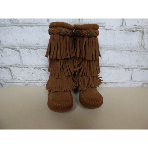 Minnetonka Dusty Brown Suede Leather Fringe Boots Girl's Size 7 NEW - Picture 4 of 8